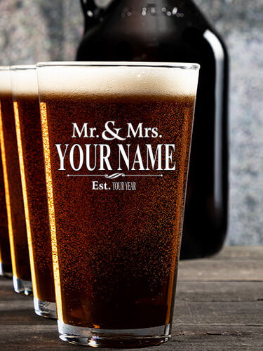 Mr and Mrs : Growler Pint Glass Gift Sets - Color Printed