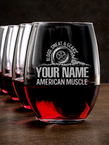 American Muscle : Stemless Wine Glasses - Engraved