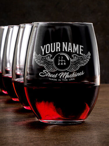 Street Machines : Stemless Wine Glasses - Engraved