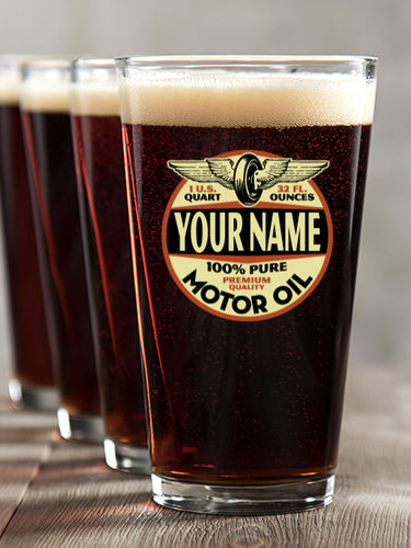 Motor Oil : Pint Glasses - Color Printed