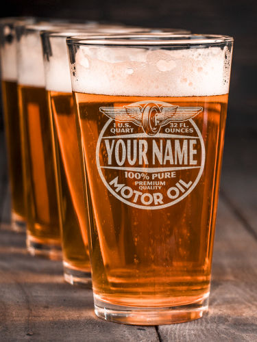 Motor Oil : Pint Glasses - Engraved