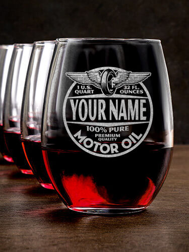 Motor Oil : Stemless Wine Glasses - Engraved