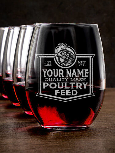 Poultry Feed : Stemless Wine Glasses - Engraved