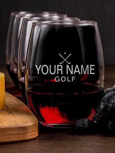 Golf : Cheese Board Wine Glass Gift Sets - Engraved