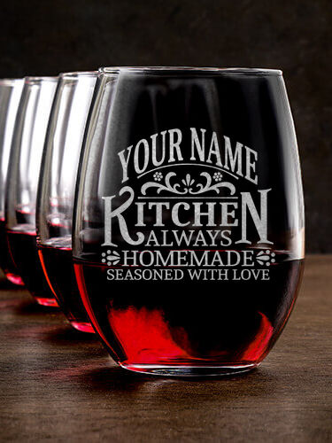 Vintage Kitchen : Stemless Wine Glasses - Engraved