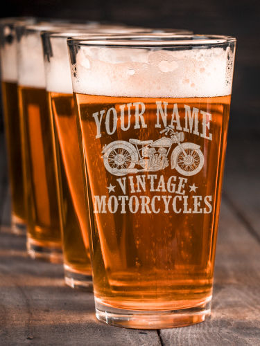 Vintage Motorcycles : Pint Glasses - Engraved