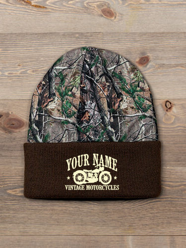 Vintage Motorcycles : Embroidered 2-Tone Camo Cuffed Beanie