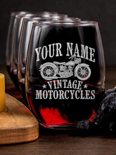 Vintage Motorcycles : Cheese Board Wine Glass Gift Sets - Engraved