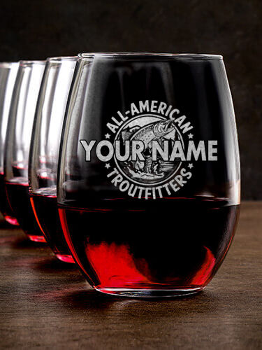 Troutfitters : Stemless Wine Glasses - Engraved
