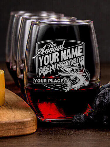 Fishing Trip : Cheese Board Wine Glass Gift Sets - Engraved