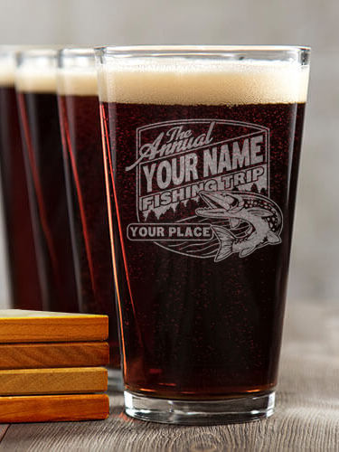 Fishing Trip : 4 Pint Glasses - Engraved 4 Coasters Gift Set
