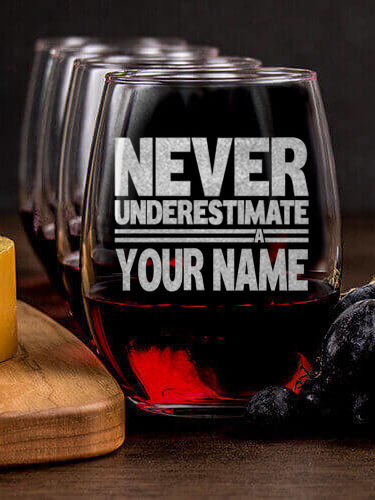 Never Underestimate : Cheese Board Wine Glass Gift Sets - Engraved