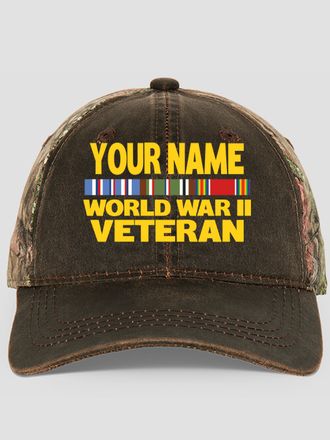 WW2 European Veteran : Embroidered 2-Tone Camo Hats