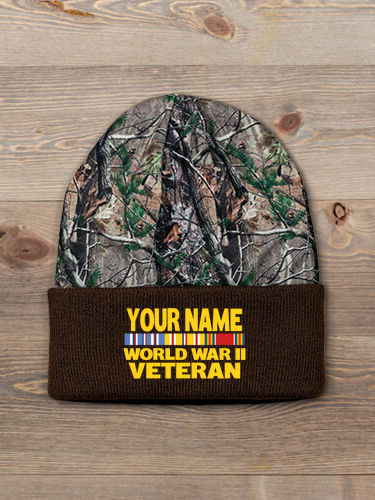 WW2 Pacific Veteran : Embroidered 2-Tone Camo Cuffed Beanie