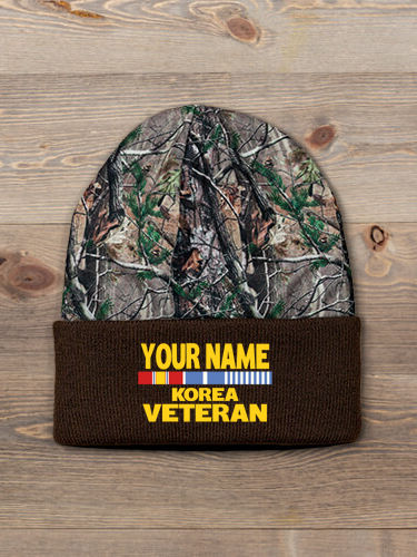 Korea Veteran : Embroidered 2-Tone Camo Cuffed Beanie