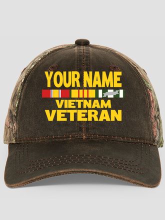 Vietnam Veteran : Embroidered 2-Tone Camo Hats