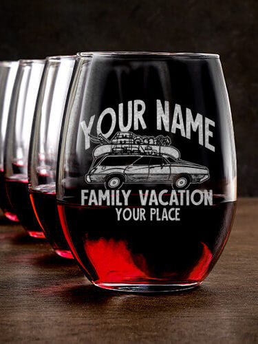 Retro Family Vacation : Stemless Wine Glasses - Engraved
