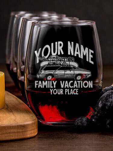 Retro Family Vacation : Cheese Board Wine Glass Gift Sets - Engraved