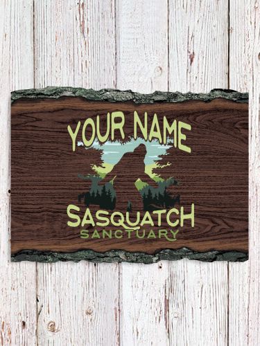 Sasquatch Sanctuary : Faux Sliced Log Plaque