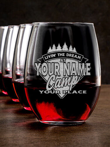 Livin' The Dream Camp : Stemless Wine Glasses - Engraved