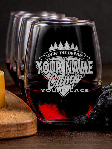 Livin' The Dream Camp : Cheese Board Wine Glass Gift Sets - Engraved