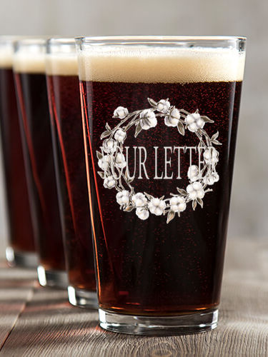 Cotton Wreath Monogram : Pint Glasses - Color Printed