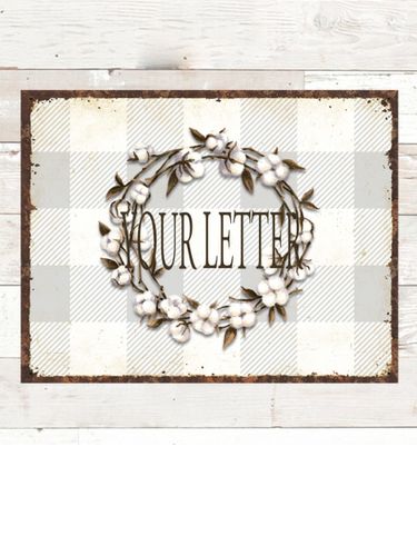 Cotton Wreath Monogram : Tin Signs