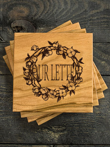 Cotton Wreath Monogram : Coasters - Engraved