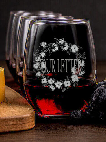 Cotton Wreath Monogram : Cheese Board Wine Glass Gift Sets - Engraved