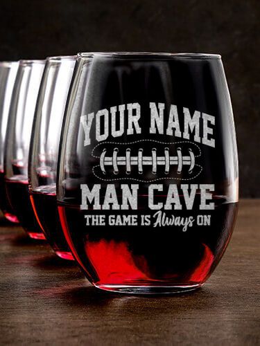Football Man Cave : Stemless Wine Glasses - Engraved