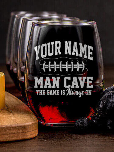 Football Man Cave : Cheese Board Wine Glass Gift Sets - Engraved