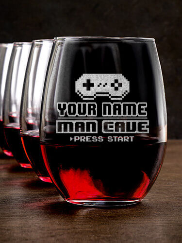 Gamer Man Cave : Stemless Wine Glasses - Engraved