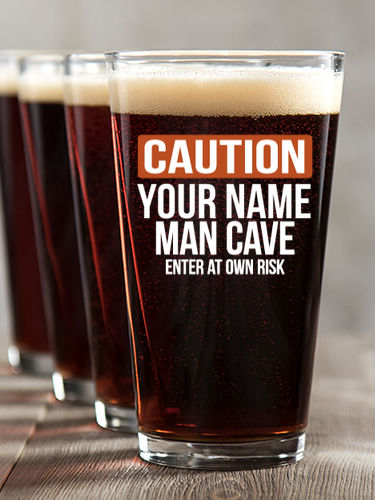 Caution Man Cave : Pint Glasses - Color Printed