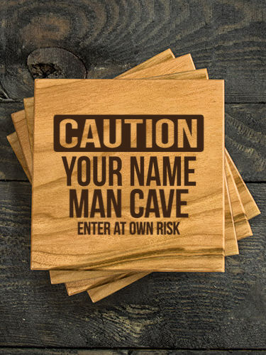 Caution Man Cave : Coasters - Engraved
