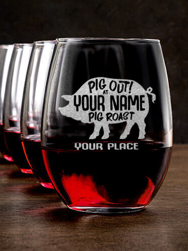 Pig Roast : Stemless Wine Glasses - Engraved