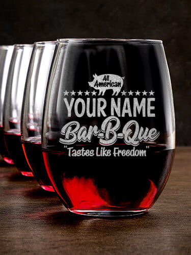 All American BBQ : Stemless Wine Glasses - Engraved