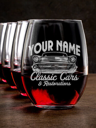 Classic Cars II : Stemless Wine Glasses - Engraved
