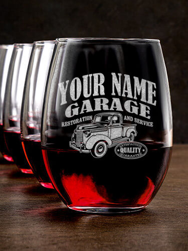 Classic Garage : Stemless Wine Glasses - Engraved
