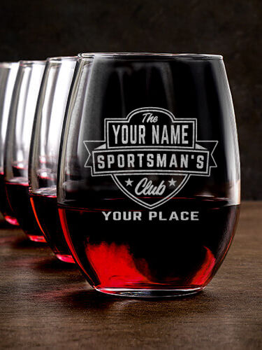 Sportsman's Club : Stemless Wine Glasses - Engraved