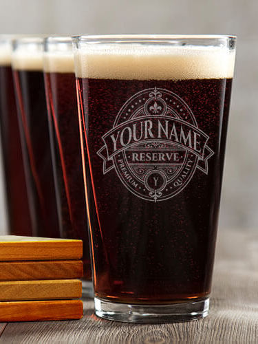 Reserve : 4 Pint Glasses - Engraved 4 Coasters Gift Set