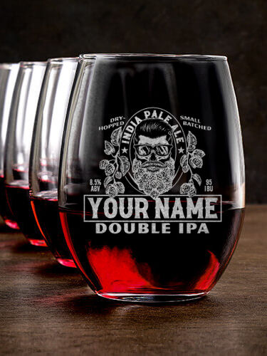 Double IPA : Stemless Wine Glasses - Engraved