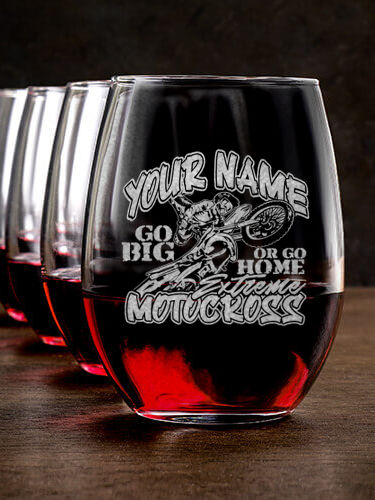 Extreme Motocross : Stemless Wine Glasses - Engraved