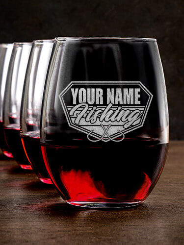 Fishing : Stemless Wine Glasses - Engraved