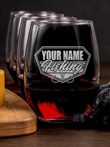 Fishing : Cheese Board Wine Glass Gift Sets - Engraved