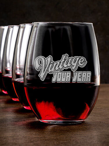 Vintage : Stemless Wine Glasses - Engraved