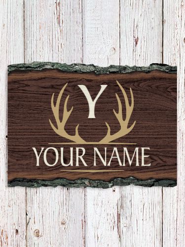 Antler Monogram : Faux Sliced Log Plaque