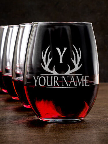 Antler Monogram : Stemless Wine Glasses - Engraved