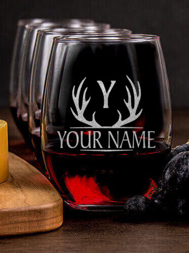 Antler Monogram : Cheese Board Wine Glass Gift Sets - Engraved