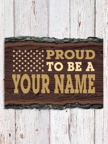 Family Flag : Faux Sliced Log Plaque