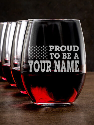 Family Flag : Stemless Wine Glasses - Engraved